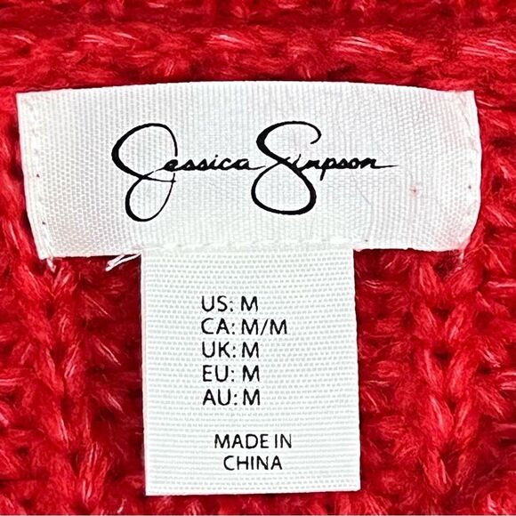 Jessica Simpson Red Cropped Wool Cardigan with Rhinestone Buttons Size Medium - Picture 8 of 14